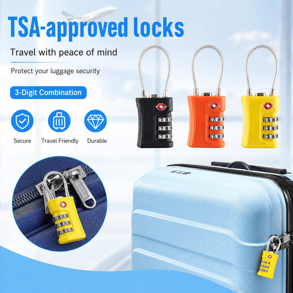 Cable Lock Combination - TSA Onaylı Bagaj Kilidi 3 Haneli